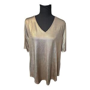 CHICO'S Women's Apparel Rose Gold Metallic Foil Tee SS Shirt Size 2 NWT $49